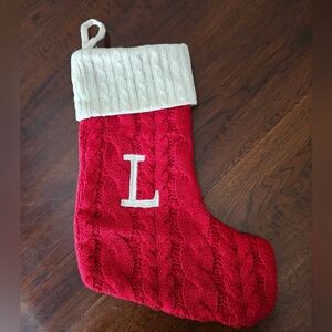 Red Cable Knit Christmas Stocking with White Cuff